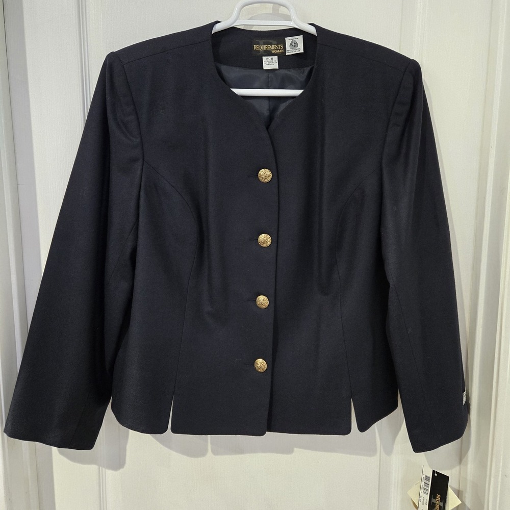 VTG 90s Requirement Navy Wool Blazer Jacket 20W NWT. Arm Flaw Pictured